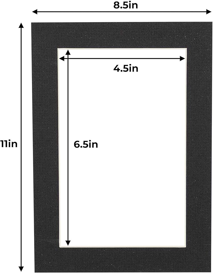 5x7 Mat for 8.5x11 Frame - Precut Mat Board Acid-Free Textured Black 5x7 Photo Matte For a 8.5x11 Picture Frame, Premium Matboard for Family Photos, Show Kits, Art, Picture Framing, Pack of 1 Mat