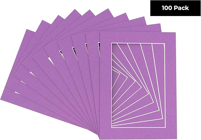 6x8 Mat for 8x10 Frame - Precut Mat Board Acid-Free Show Kit with Backing Board, and Clear Bags Dark Purple 6x8 Photo Matte Made to Fit a 8x10 Picture Frame Matboard for Framing, Pack of 100 Mats