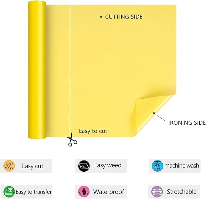 HTV Iron on Vinyl 12Inch by 25ft Roll Heat Transfer Vinyl for T-Shirt HTV Vinyl Rolls for All Cutter Machine - Easy to Cut & Weed for Heat Transfer Design (25ft, Yellow)