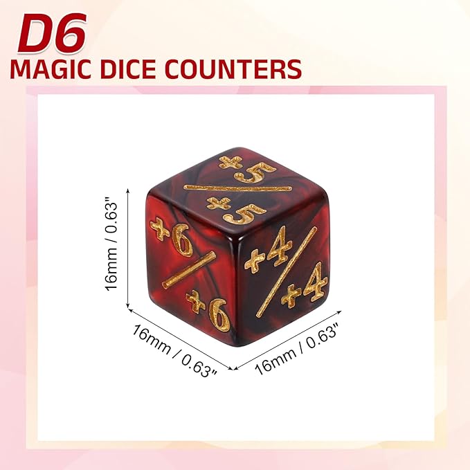 uxcell 24Pcs Magic Dice Counters, Acrylic D6 Life Token Dice Set with Pouch for Standard Cards Gaming Accessories, Red & Black