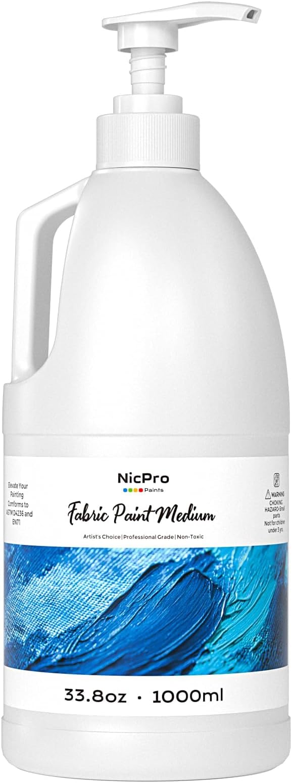 Nicpro Professional Effects Fabric Medium, 33.8oz Bottle with Pump, Fabric Painting Acrylic Fluid Medium, Improves Acrylic Paint Adhesion to Fabrics, Textiles for DIY Clothing, T-shirts, Shoes Jeans Bags