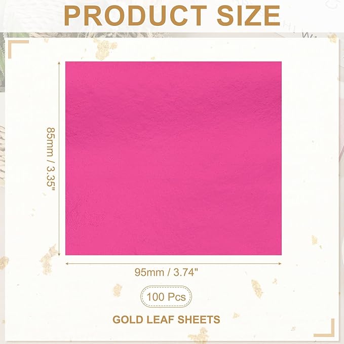PATIKIL Gold Leaf Sheets for Art 3.7" x 3.4", 100 Pcs Gold Foil Sheet Metallic Leaf Papers for DIY Crafts Resin Furniture Nails Paintings Home Decoration, Rose Red