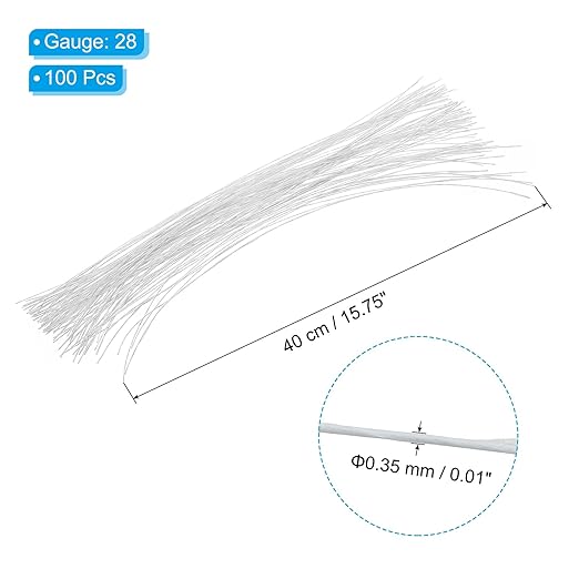 PATIKIL 28 Gauge 16" Floral Stem Wire, 100 Pcs Paper Wrapped Iron Artificial Flower Stem Accessories for DIY Bouquet Stem and Craft Decoration, White