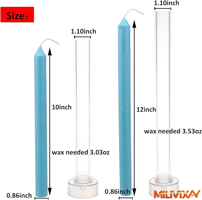 MILIVIXAY 2PCS Taper Candle Molds - Pillar Candle Molds - Perfect for Making Emergency Candles, Chime Candles, Table Candles-Including 60 Ft Wicks, 50 Stickers,1pc Wire and 2pc Wick Clips.