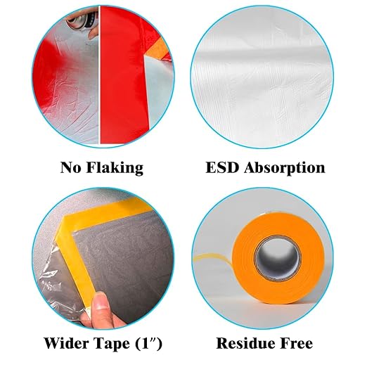 LLPT Tape and Drape 25.6”(Unfolded) x 66 Ft Each 2 Pack Pre-Taped Masking Film 0.27 Mil Painters Plastic Drop Cloth for Auto Wall Furniture Painting Protection (MFT652)
