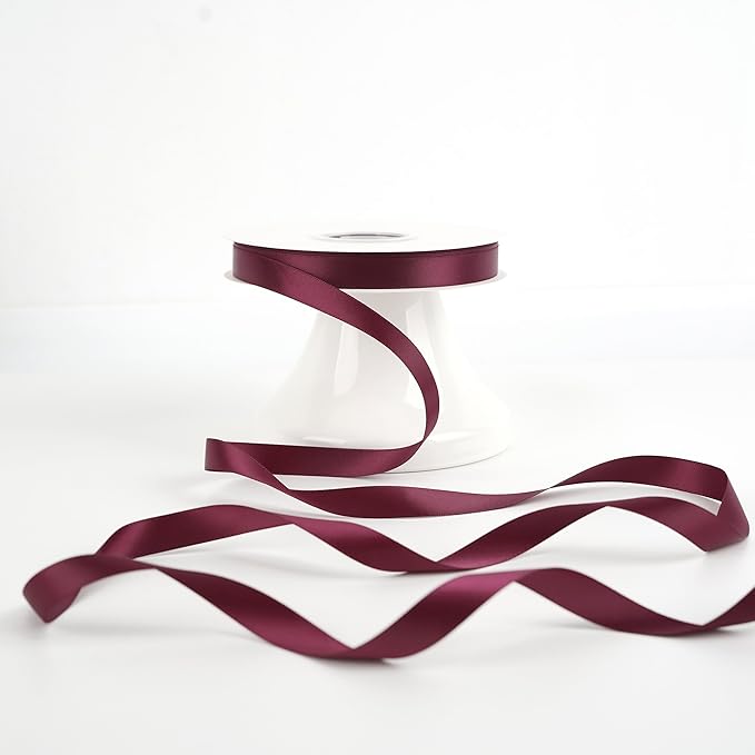 HUIHUANG Burgundy Satin Ribbon 1/2 inch X 50 Yards Continuous, Maroon Double-Faced Satin Ribbon for Gift Wrapping, Bows, DIY Crafts, Flower Bouquet, Wedding, Christmas Decor, Birthday
