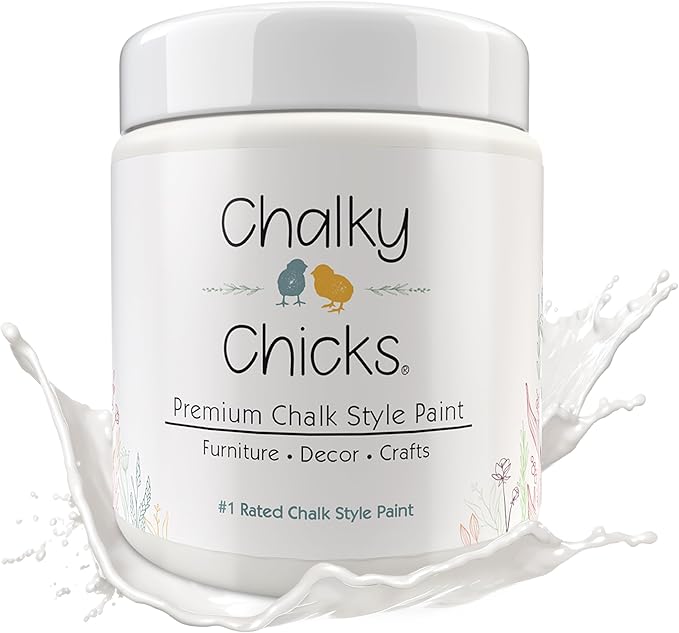 Chalky Chicks All-in-One Chalk Paint for Furniture or Cabinet - 16 Fl Oz - Matte Finish Hail White for Metal, Wood Furniture Paint - No Sanding All-in-One for Home Decor & Crafts, USA Made