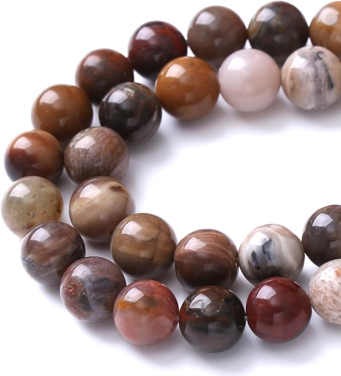 60pcs 6mm Natural Wooden Petrified Jade Agate Gemstone Beads Round Loose Spacer Beads for Jewelry Making DIY Bracelet Necklace 1 Strand 15inch