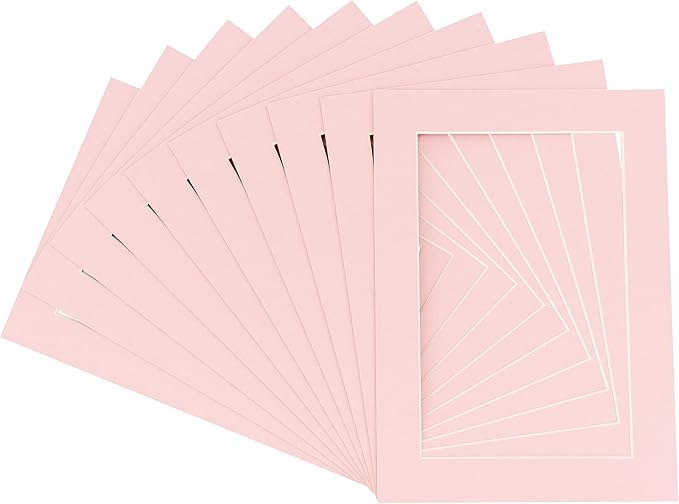 Pack of TEN 8.5x11 Mats Bevel Cut for 7x9 Photos - Acid Free Pink Precut Matboards For Pictures, Photos, Framing - 4-ply Thickness