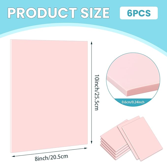 6 Pack 8''x10'' Pink Rubber Stamp Carving Blocks Soft Carving Blocks for DIY Stamp Making, Printmaking, Art Projects Craft Supplies for Beginners & Professionals