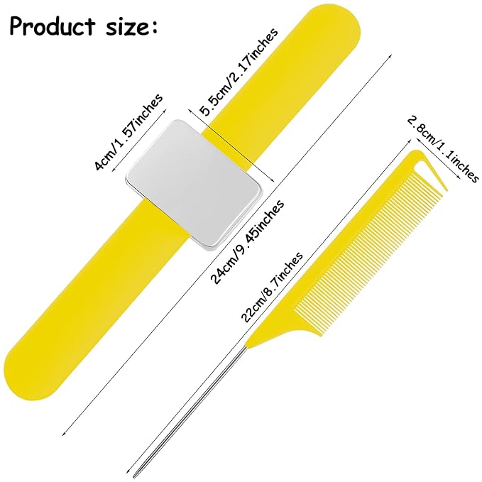 WILLBOND Magnetic Wrist Sewing Pincushion Wrist Magnetic Pin Holder Wristband Pin Cushion Holder with 3 Pcs Stainless Steel Pintail Comb Rat Tail Comb for Hair Clips Hand Sewing(Yellow)