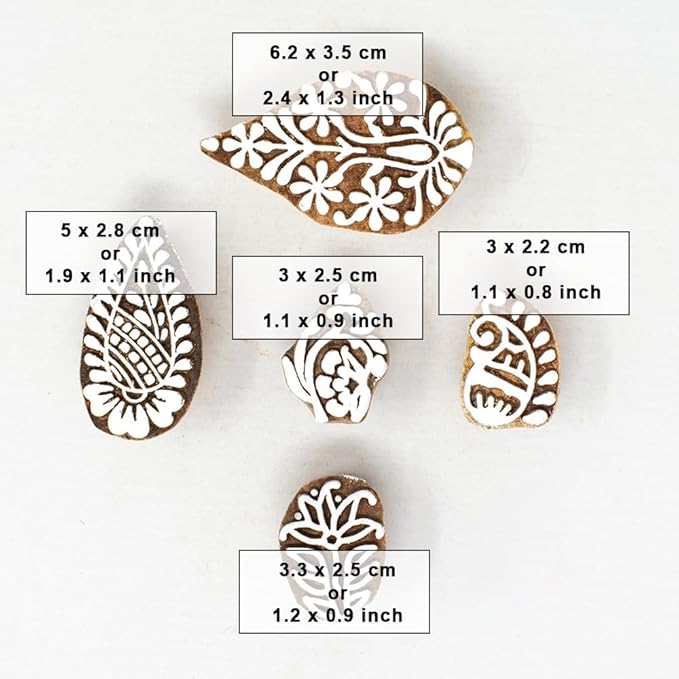 Small Floral Design Pottery Stamps - Indian Wooden Printing Stamps for Block Printing/Craft Card Making/Scrapbook/Clay Set of 5 | Hashcart®