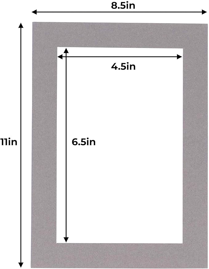 5x7 Mat for 8.5x11 Frame - Precut Mat Board Acid-Free Show Kit with Backing Board, and Clear Bags Charcoal 5x7 Photo Matte Made to Fit a 8.5x11 Picture Frame Matboard for Framing, Pack of 100 Mats
