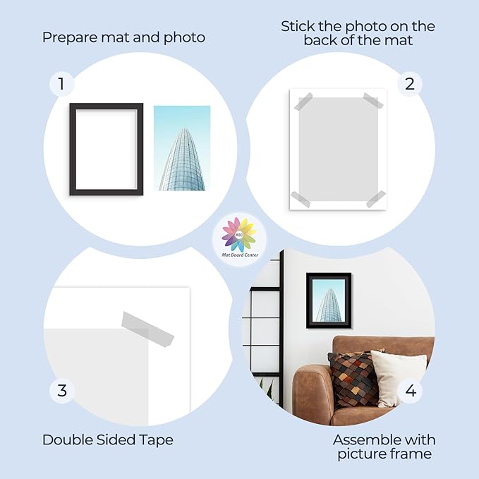 MBC MAT BOARD CENTER, 10 Pack 8x10 for 7x9 Black Picture Mats Frame Mattes, Bevel Cut, Acid Free, 4-ply Thickness