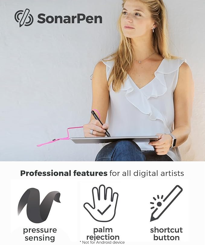 SonarPen - Pressure Sensitive Smart Stylus Pen with Palm Rejection and Shortcut Button. Battery-Less. Compatible with Apple iPad/iPhone/Android/Switch (Dirty Pink)