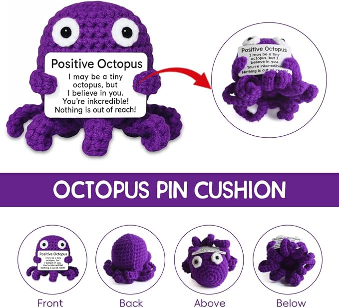 Purple Octopus Pin Cushion, Handmade Knitted Pincushions, Cute Pin Cushions Needle Holders for Sewing Quilting Accessory, DIY Crafts or Patchwork Decor