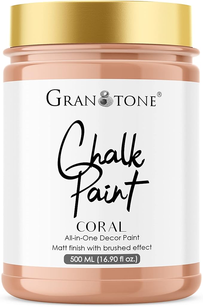 GRANOTONE Chalk Paint for Furniture | Matt-Finish Water-Based Acrylic Paint for Wood, Walls, Metal, Glass, Paper, Fabric Canvas | Maximum Coverage Chalk Paint for Kids & Adults, 500 Ml (CORAL)