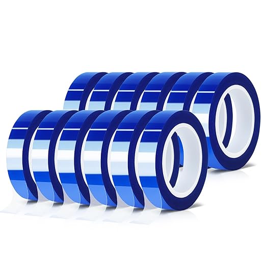 12 Rolls 10mm x16m(52FT) Blue Heat Tape High Temperature Heat Resistant Tape Heat Transfer Tape for Heat Sublimation Press Vinyl,No Residue