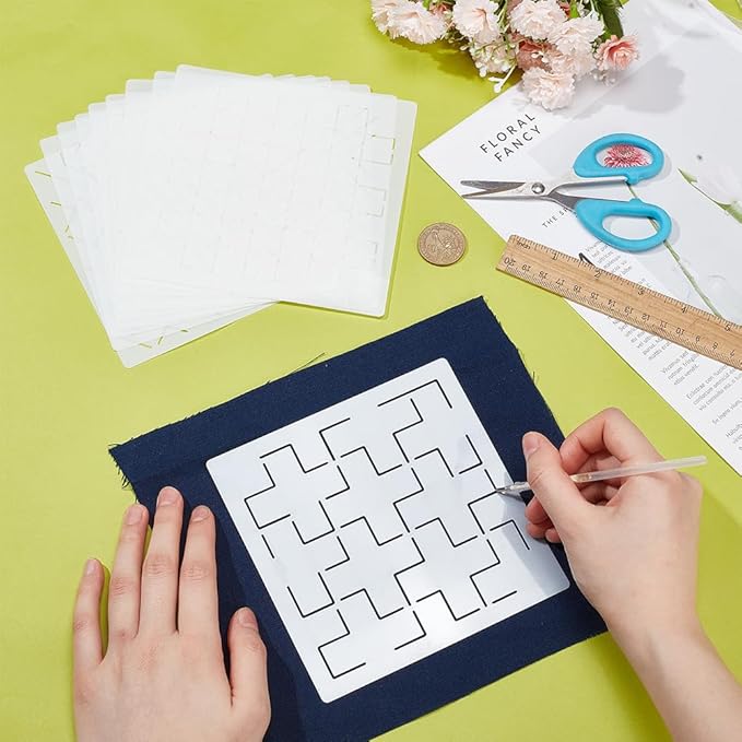 FREEBLOSS Sashiko Embroidery Stencils Sashiko Stencil Geometric Embroidery Patterns Stencils for Drawing Sashiko Template for Hand Quilting and Embroidery14x14cm