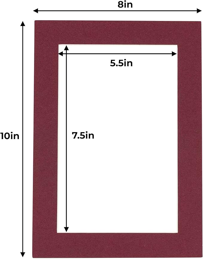 6x8 Mat for 8x10 Frame - Precut Mat Board Acid-Free Show Kit with Backing Board, and Clear Bags Maroon 6x8 Photo Matte Made to Fit a 8x10 Picture Frame Matboard for Framing, Pack of 1 Mat