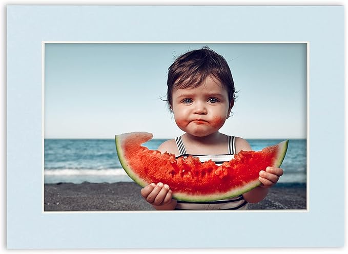 Pack of 25 Acid Free 8.5x11 Mats Bevel Cut for 7x9 Photos - Baby Blue Precut Matboards With Backing Boards and Clear Photo Mat Bags For Pictures, Photos, Framing - 4-ply Thickness