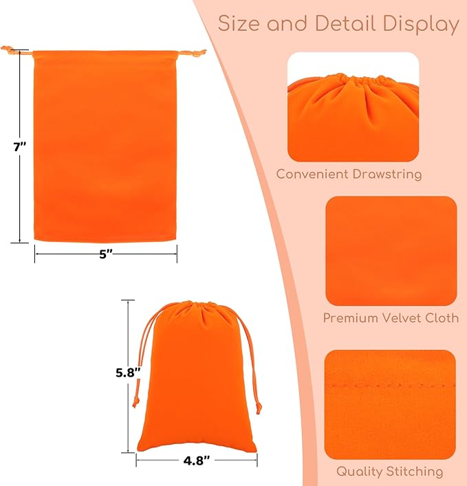 Velvet Drawstring Jewelry Bag, 50Pcs Orange Dice Bag, 5x7, Or Wrapping Halloween Party Favors, Toys, Small Bussiness, Craft Fair Vendor Supplies