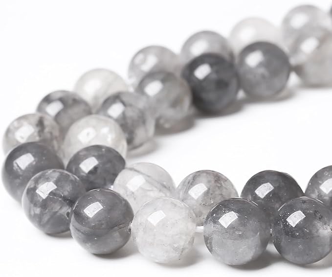 45pcs 8mm Natural Grey Cloud Crystal Stone Beads for Jewelry Making Energy Healing Power Stone Beads DIY Bracelet Necklace Accessories 15"(8mm, Grey Cloud Crystal)