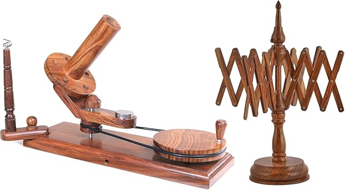 Bhartiya Handicrafts Wooden Yarn Ball Winder & Table Top Swift Set, Hand Operated Rosewood Combo Winder, Large Capacity 8 to 10 oz Yarn Fiber Winder, Wool String Swift Winder (Rosewood Winder & Swift)