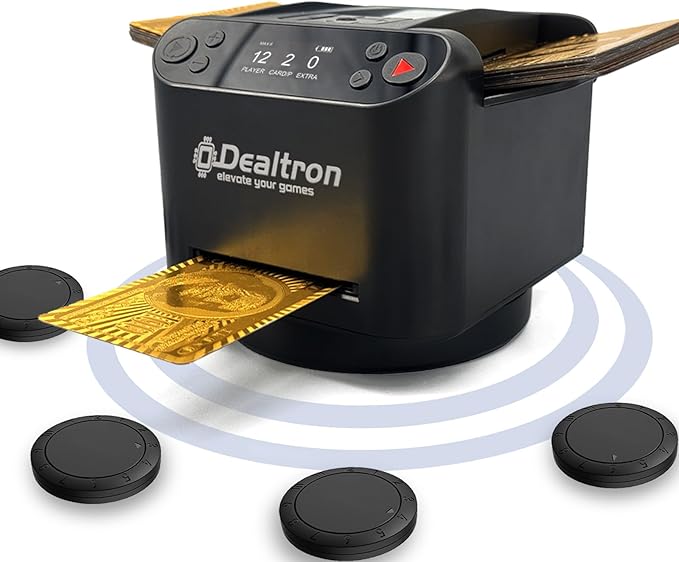 All-in-One Automatic Card Shuffler and Dealer,with 4 Remotes,Programmable Dealer,Card Shuffler 2 Deck,360° Rotation,Ultra Quiet,Rechargeable,up to 12 Players,for All Card Games (Jet Black)