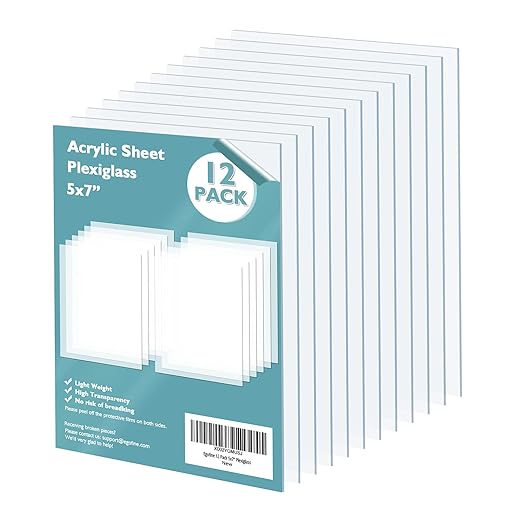 Egofine Plexiglass Sheets Acrylic Sheets 12 Pack of 5x7’’ 0.04 Thick Clear Plastic Cast Transparent Plexi Glass for Crafting Projects, Replacement Picture Frame Glass, DIY Display, Easy to Cut