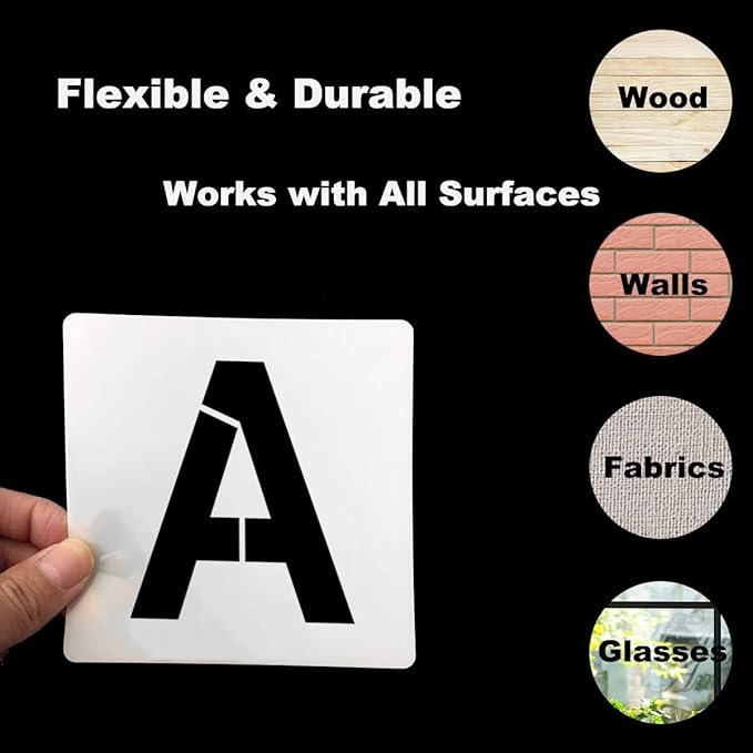 Alphabet Letter and Number Stencils 4 Inch - 40 Pack Letters and Numbers Stencil Templates with Signs for Painting on Wood, Reusable Number and Letter Stencils for Chalkboard Signs & Wood Wall Art