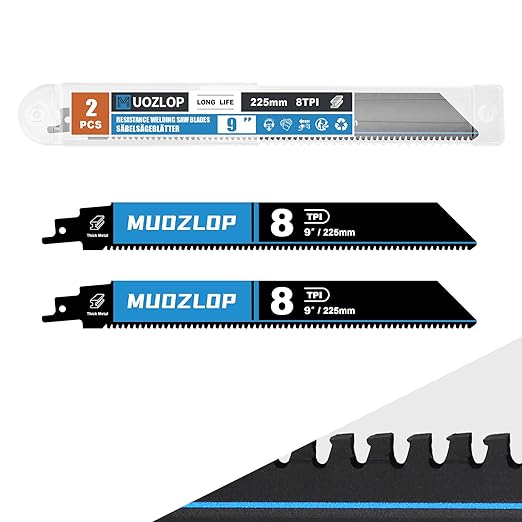 2 Pack 9 inch Reciprocating Saw Blades Set，8 TPI High Carbon Saw Blades for Metal ，Saw Blades with Organizer Case (2, 8T/9inch)