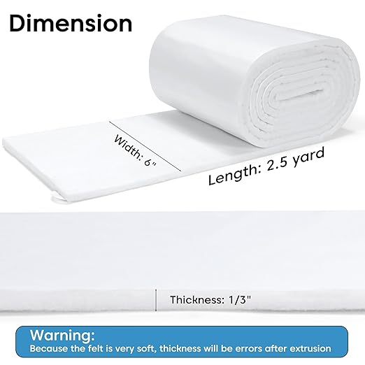 Pllieay Thickened Adhesive Felt Padding, 1/3" Thick 6" x 2.5yd Quality Rayon Blend Orthopedic Felt Roll, White Felt Adhesive Roll for Providing Cushioning and Support in Pain Foot