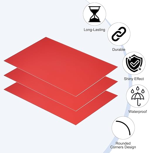 PATIKIL 5x8 Inch Anodized Aluminum Sheet Metal, 10Pcs Laser Plates Engraving Blanks 0.5MM Thin Rectangle for Crafting DIY House Laser Engraving, Red