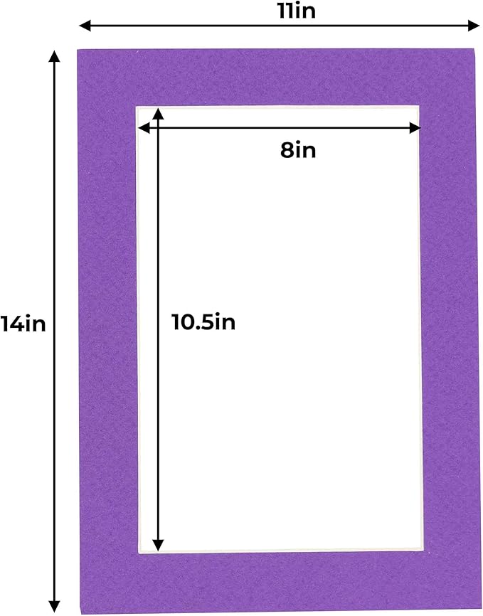 11x14 Mat for 8.5x11 Photo - Precut Purple Picture Matboard for Frames Measuring 11 x 14 Inches - Bevel Cut Matte to Display Art Measuring 8.5 x 11 Inches - Acid Free Pack of TEN MATS
