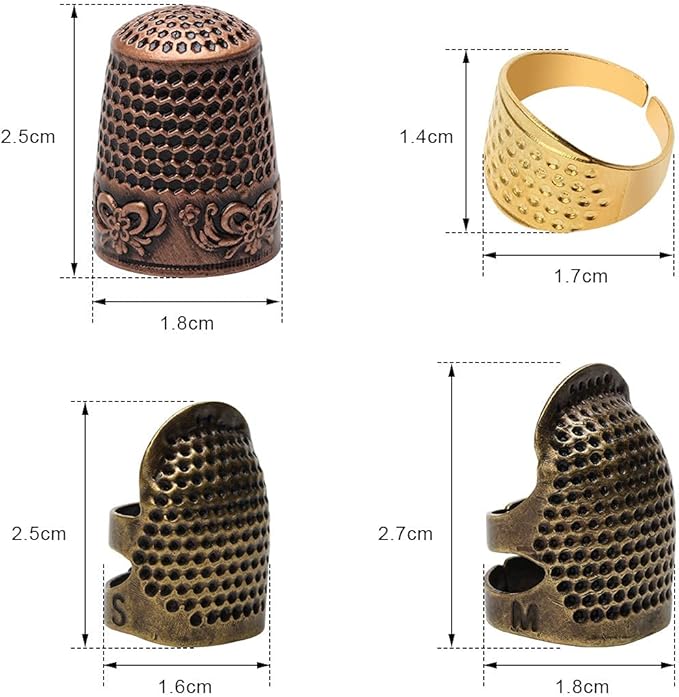 4 Piece Sewing Thimble Hand-Working Sewing Thimble Finger Protector Adjustable Metal Finger Shield Ring Needlework Fingertip DIY Sewing Tools Accessories