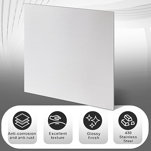 1 Pcs 430 Stainless Steel Sheet Metal 12 x 12 Inches 24GA Metal Plates Panel #4 Brushed Finish Magnetic Mount Board Wall Food Truck Restaurant Crafting Kitchen Floor Trailer Garage Gym