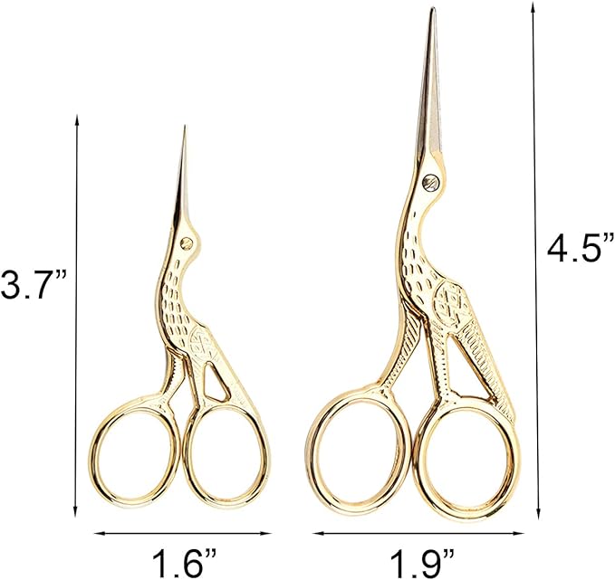 Vintage Stork Shape Sewing Scissors Stainless Steel Tailor Scissors Sharp Sewing Shears for Embroidery, Craft, Art Work & Everyday Use (4, Gold)