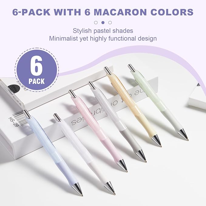 6-Pack 0.7mm Mechanical Pencils with Macaron Colors, Built-In Eraser, Copper Tip, Easy-Load Lead, Metal Clip, Soft Grip, for School, Office, Sketching, Drafting
