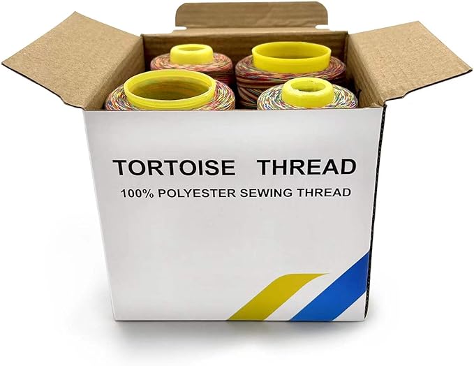 Tortoise 4 Cones of 3000 Yards Each Spool Thread for All Purpose, Serger, Overlock, Quilting, Sewing Machine - 40S/2 Rainbow-3 Polyester Thread