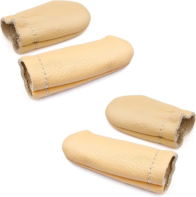 2 Pairs Leather Finger Protector Needle Felting Knitting Finger Thimble Guards Tools for Hand Craft Sewing Needlework Handmaking(Random Color)