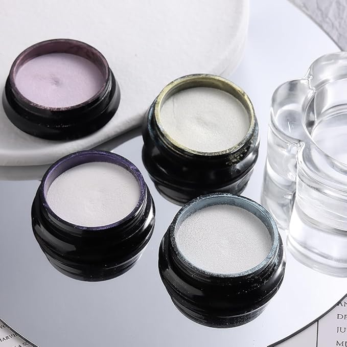 8 Jars Chrome Nail Powder Magic White Pearl Kit, Metallic Mirror Effect Holographic Glitter Iridescent Aurora Mermaid Pearl Pigment Dust Kit for Gel Polish Nail Art Decoration, Resin Craft