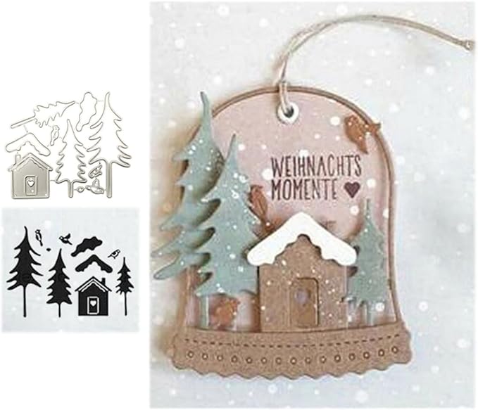 Metal Cutting Dies DIY Embossing Stencil Template Scrapbooking Card Making Mold Photo Album Arts Crafts Tools (Christmas Tree House-8.4x7.2cm)