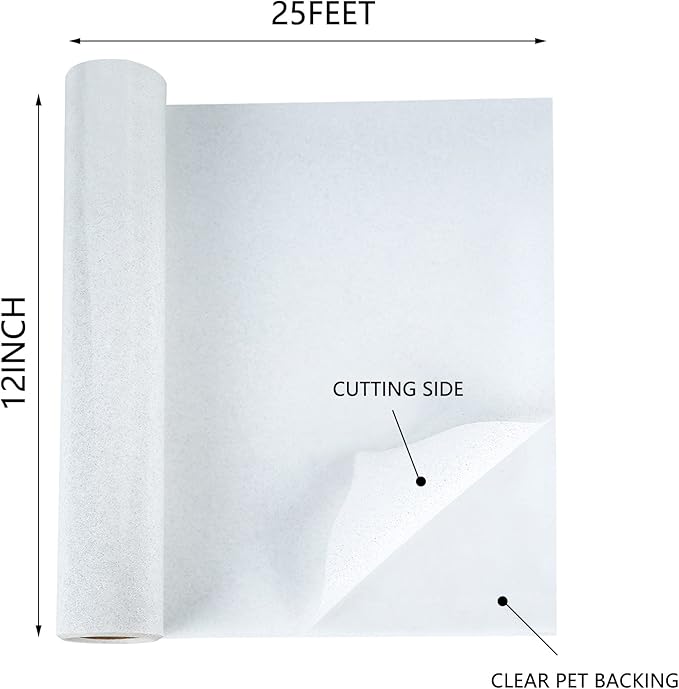 HTV White Glitter Iron on Vinyl 12Inch by 25ft Roll Heat Transfer Vinyl for T-Shirt HTV Rolls for All Cutter Machine - Easy to Cut & Weed for Heat Transfer Design (25ft, 01-Glitter White)