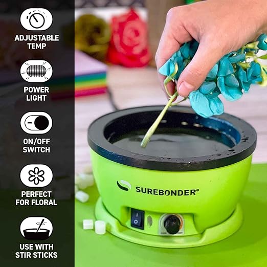 Surebonder 803 Electric Hot Glue Skillet, Adjustable Temperature 225-400°F, 5.25-Inch Diameter, 1-Inch Depth, Dip Crafts Directly Into Pot of Hot Glue, Green and Black