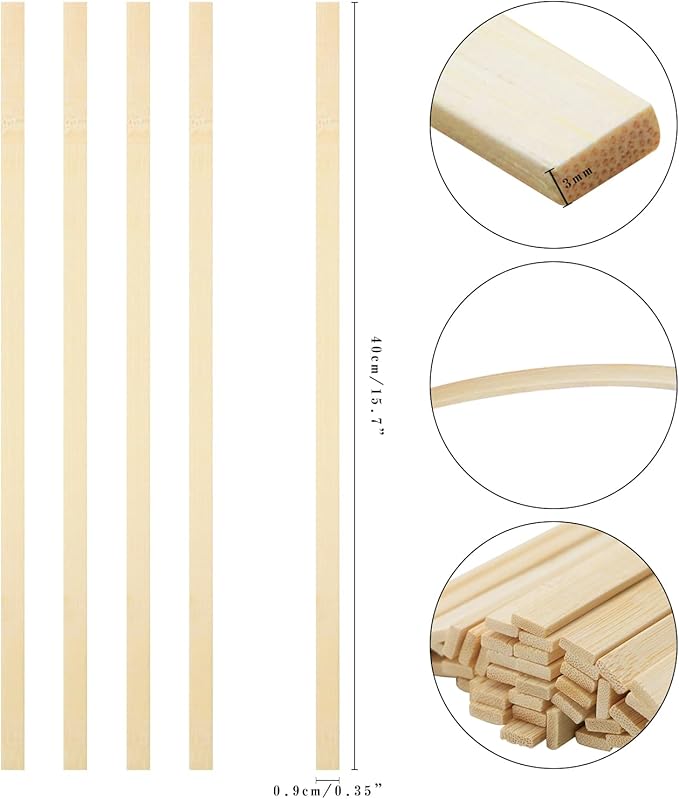 100pcs 15.7x0.35 Inch Strong Natural Bamboo Sticks, Wooden Craft Sticks, Extra Long Sticks, Wood Strips for Craft Projects
