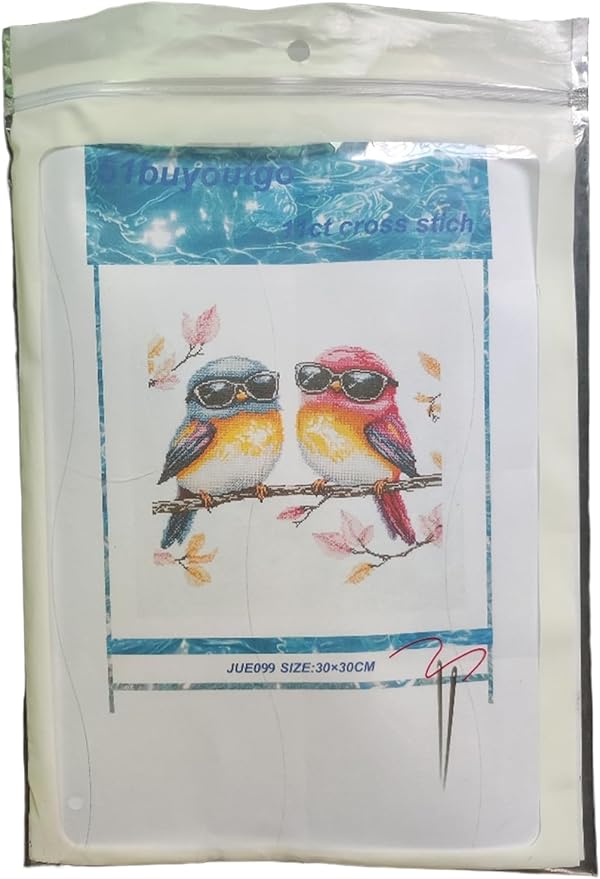 51buyoutgo 11CT Stamped Cross Stitch Kits for Adults - 12x12 in Embroidery Kit with Funny Easy Washable Colorful Birds Pattern, Pre Printed Fabric, Fit for DIY Home Decor, Mom Gifts & Stress Relief