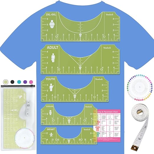 Vowlove Tshirt Ruler Guide for Vinyl Alignment - T Shirt Rulers to Center Designs Graphics Placement, Tee Shirt Measurement Ruler Heat Press Accessories Tool Sublimation Blanks HTV Heat Transfer Vinyl