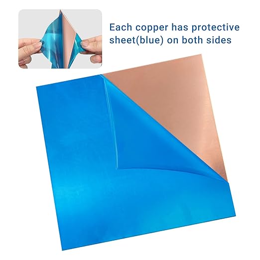 1 Pieces 99.9% Pure Copper Sheet, 12" x 12", 24 Gauge(0.5mm) Thickness, Film Attached Copper Plate, Great for Jewelry, Crafts, modelers