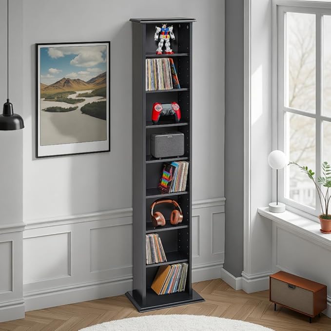 Prepac Narrow Cabinet Media Storage, 13" Wide, Black
